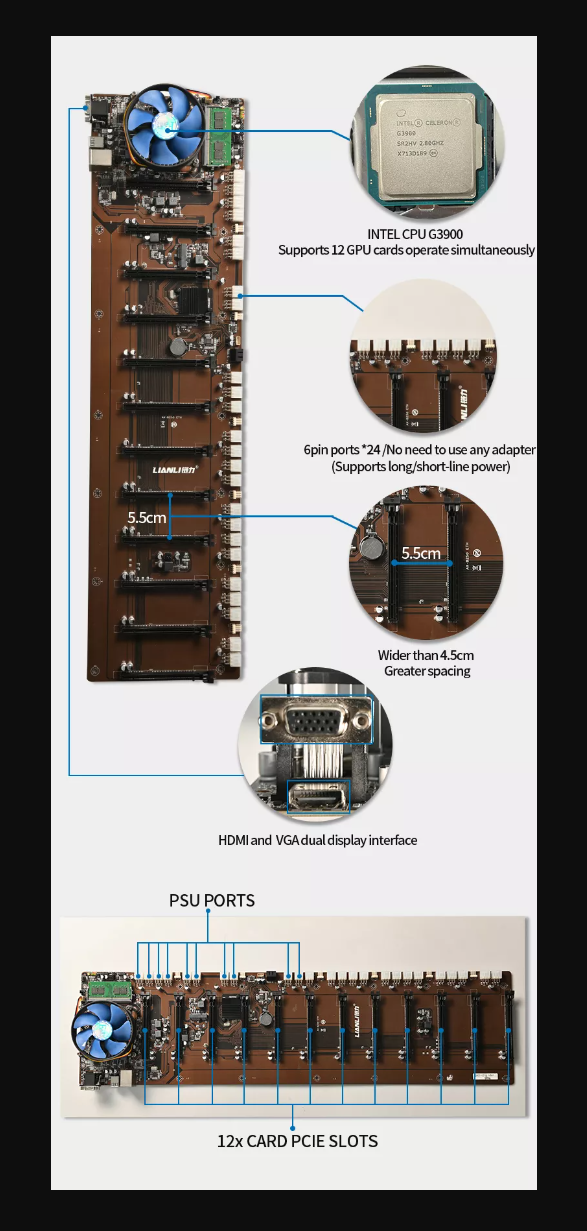 LianLi MINING CASE 12 GPU. HUOM! KÄYTETTY!